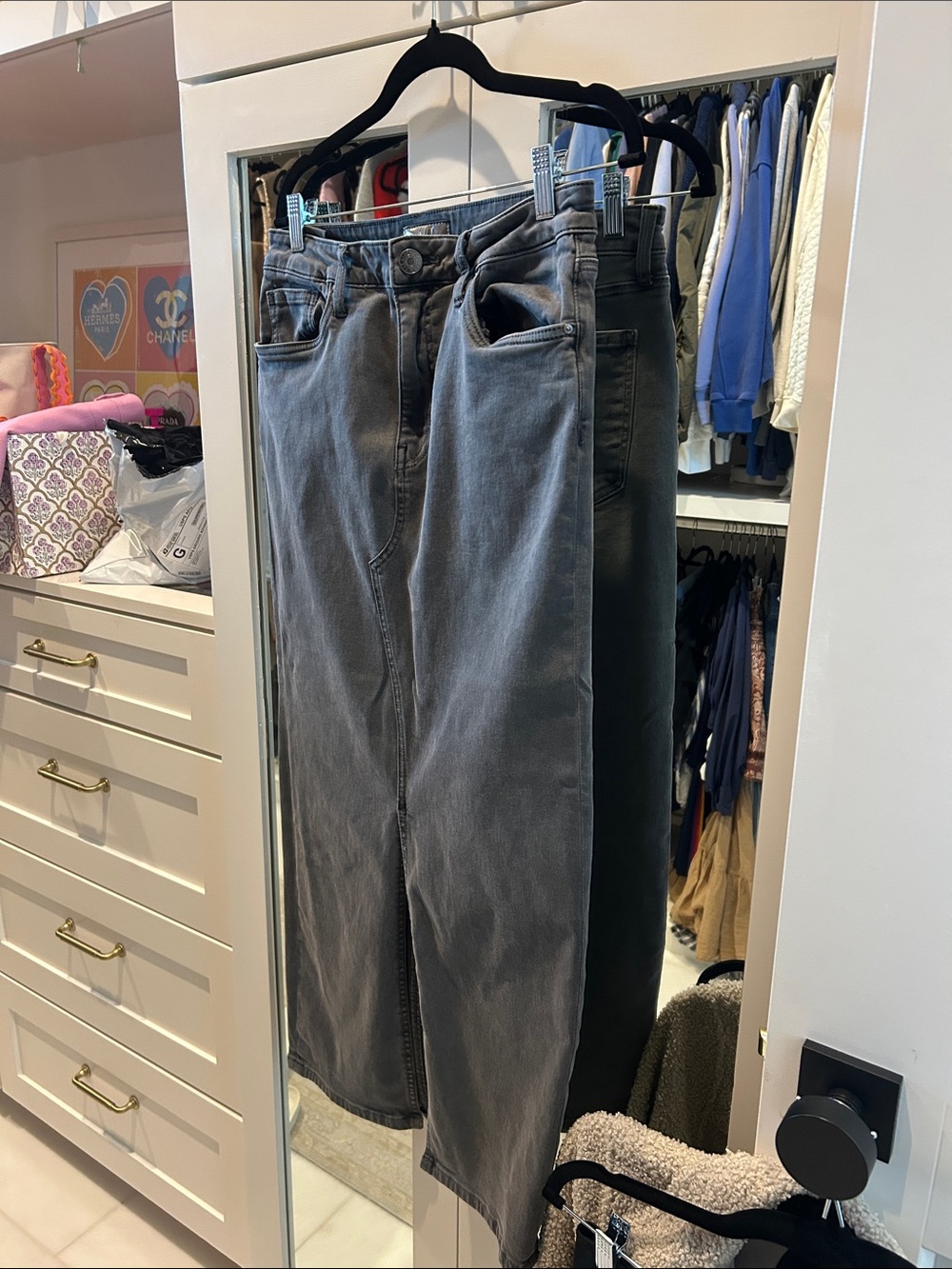 Black denim maxi skirt